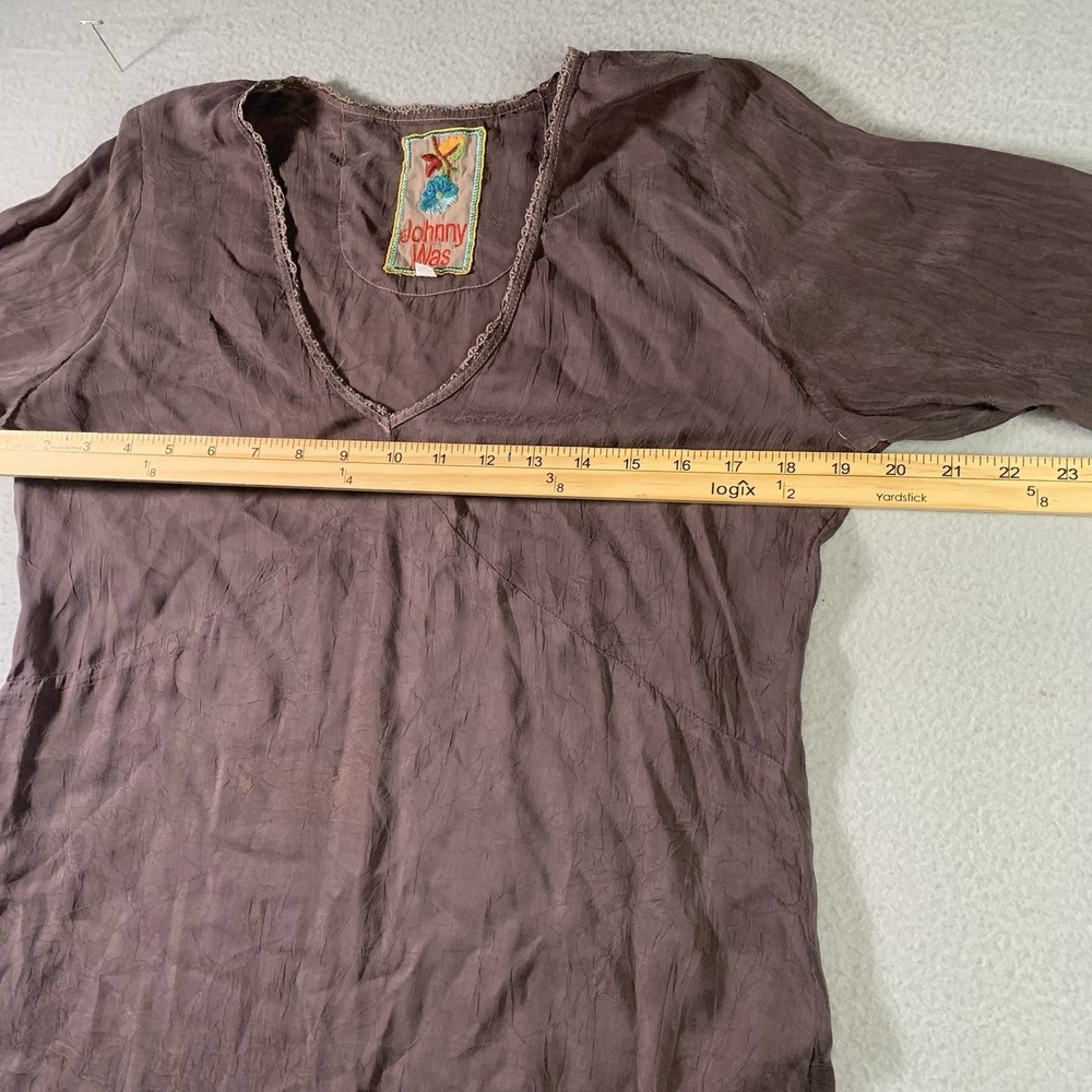 Johnny Was Brown Embroidered Asymmetrical V-neck Tunic Top Size S - Picture 6 of 11